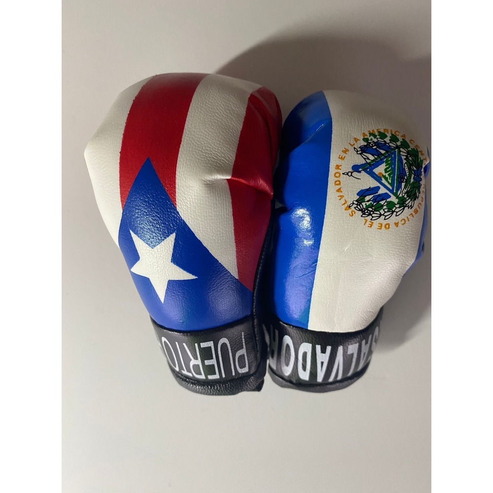 Puerto Rico and El Salvador Mini Boxing Gloves Flag Souvenir Hanging Decor Pair - Picture 5 of 7
